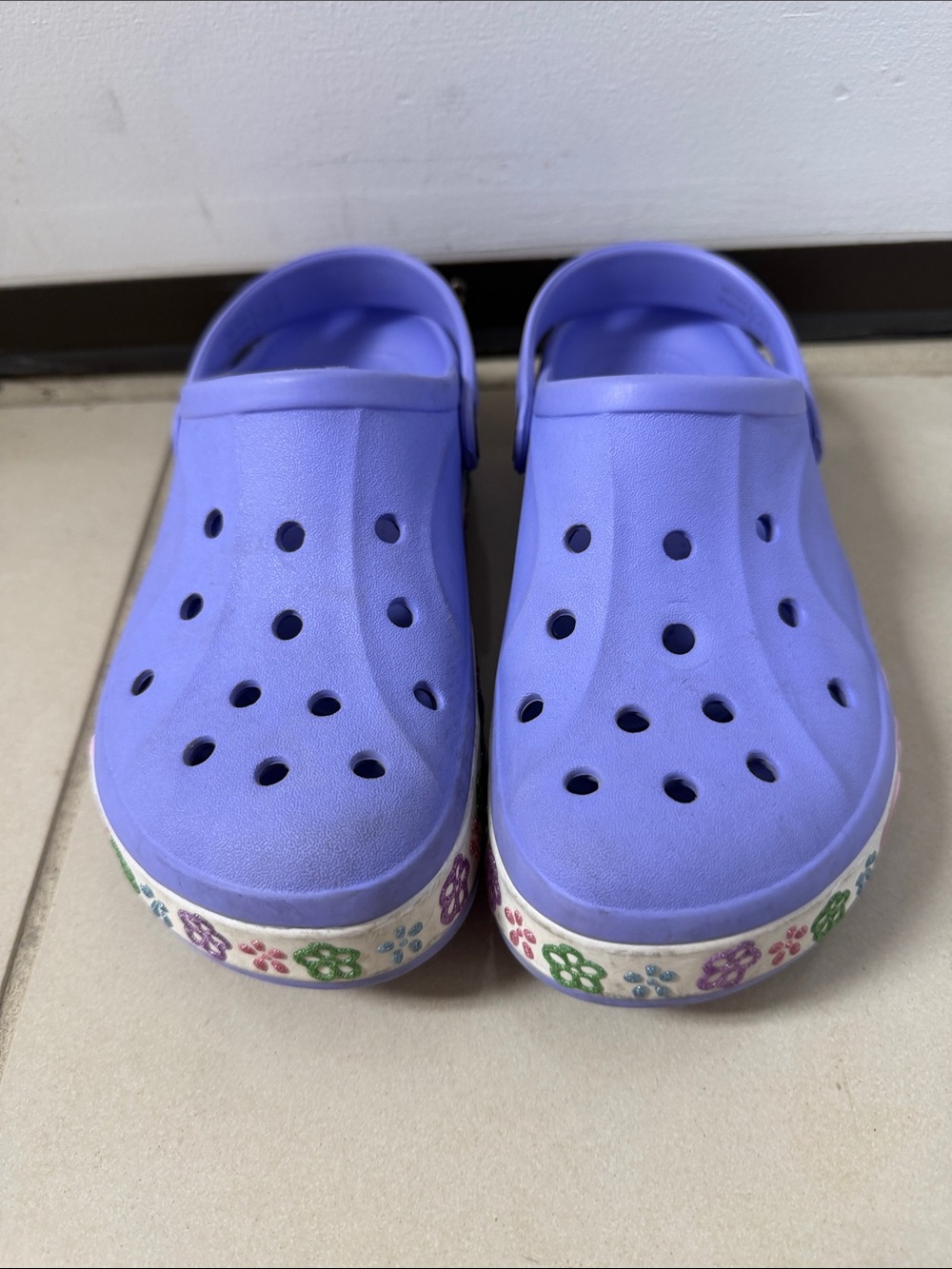 CROCS Kids Purple Garden Clogs with Floral Trim